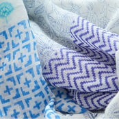 TRUBE プリントタッセル付きストール 179-07ブルー