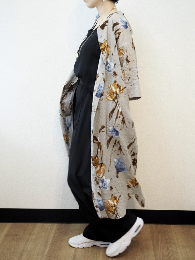 ボタニカル柄シャツワンピース <グレー>