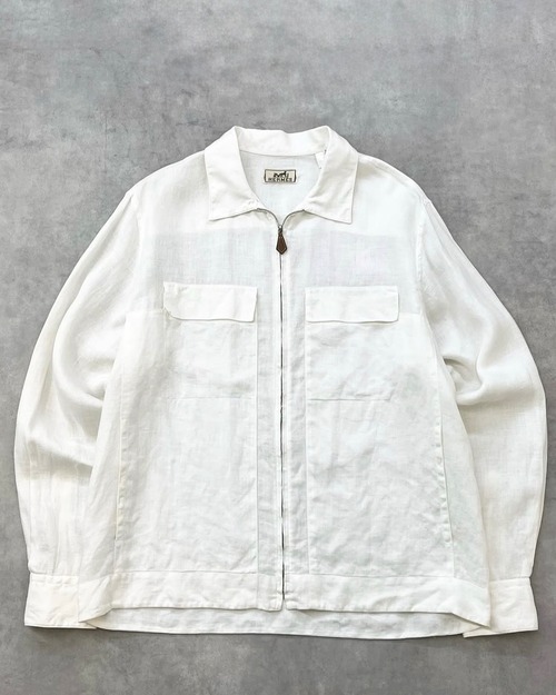 HERMES Zip-up Linen Shirt Jacket FRANCE製