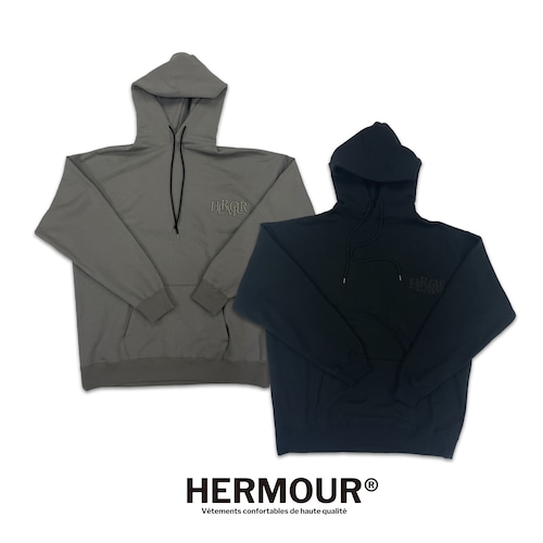 HE-125 HERMOUR SETUP COLLECTION EMBROIDERY LOGO HOODIE【BLACK / GRAY】