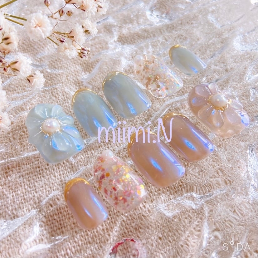 Sheer Flowersクリアデイジーフラワー立体ネイルチップ | ネイルチップ