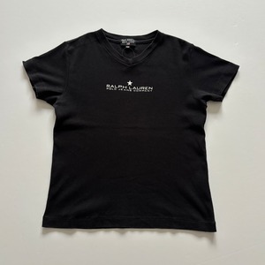 -USED- WOMENS POLO JEANS V NECK T-SHIRTS -BLACK- [160]