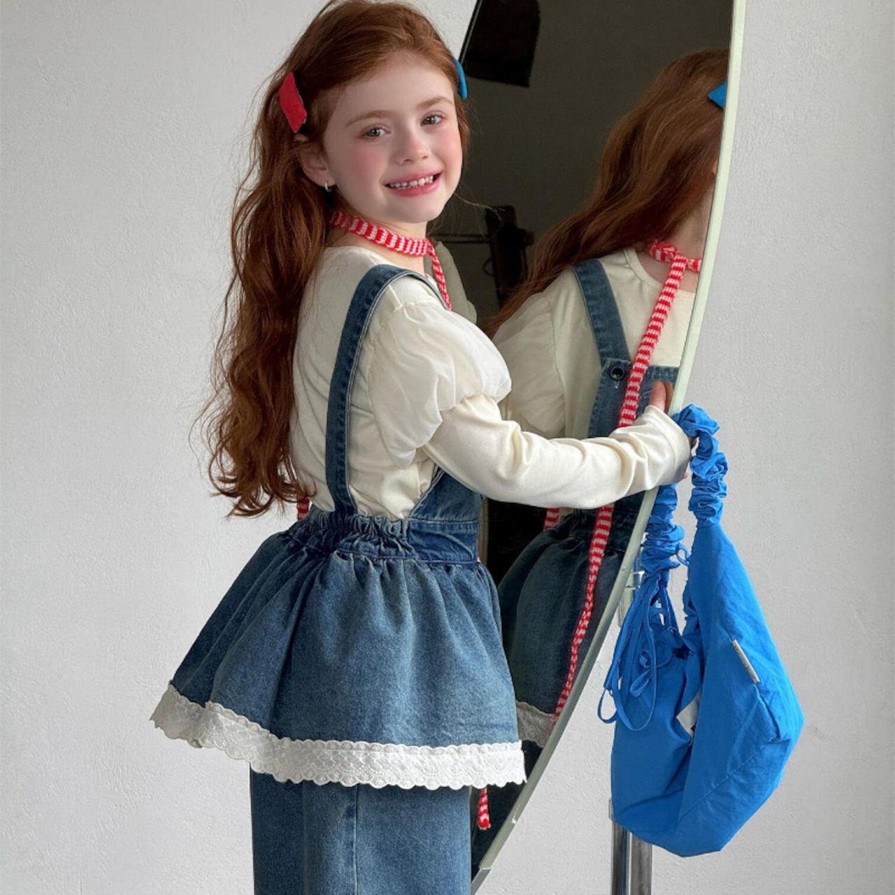 春フェイクレイヤードデニムサロペット