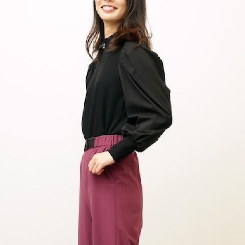 【Pont Neuf ポンヌフ 新品】エレガントな異素材ブラウス リボン付 ブラック M サイズ1 アリエル BA3023