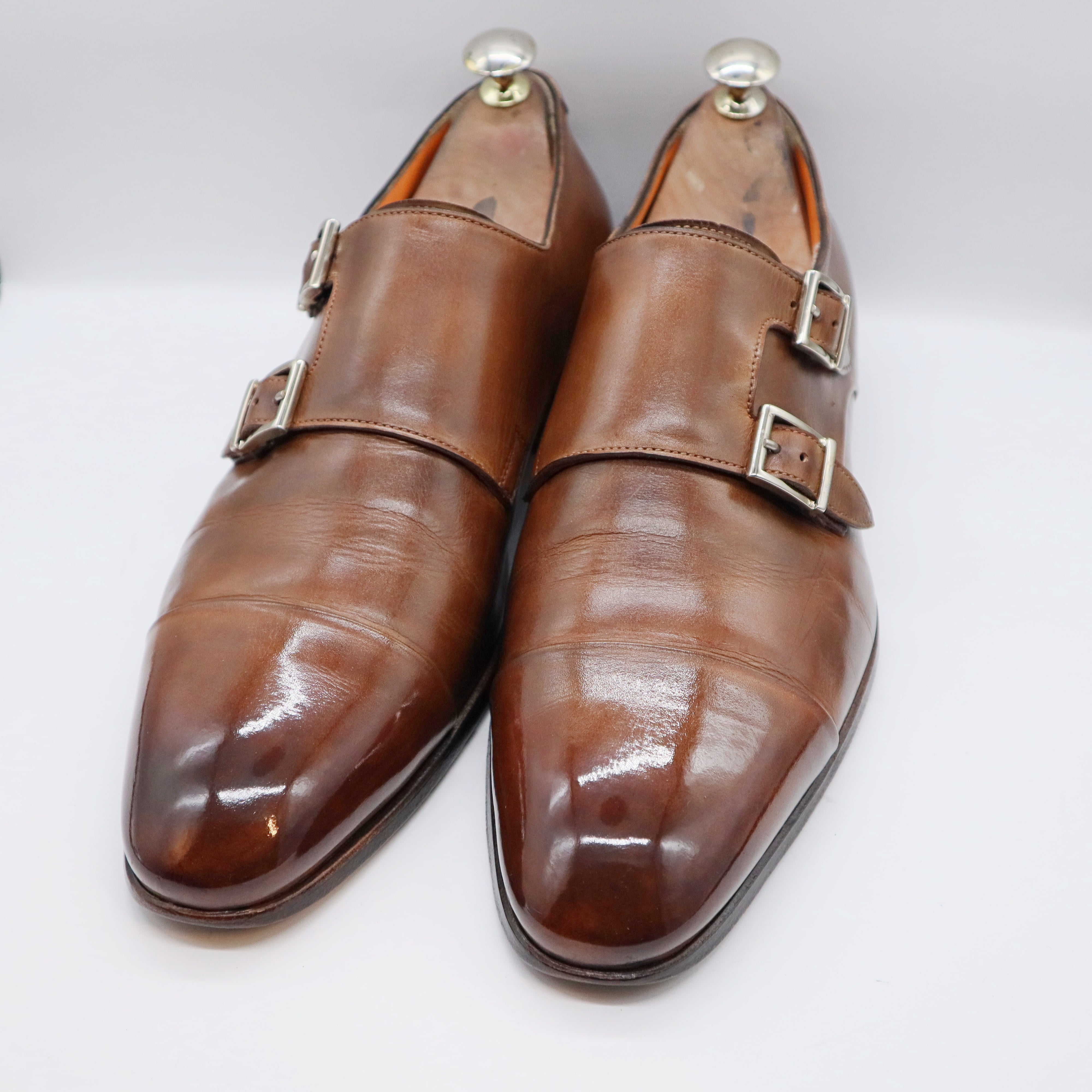 未使用 SANTONI 8.5 15006 モンクストラップ 紺 箱付 保存袋付