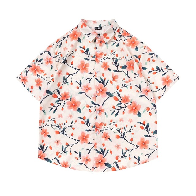 FLORAL PRINT SHORT SLEEVE HAWAIIAN SHIRT M-17875