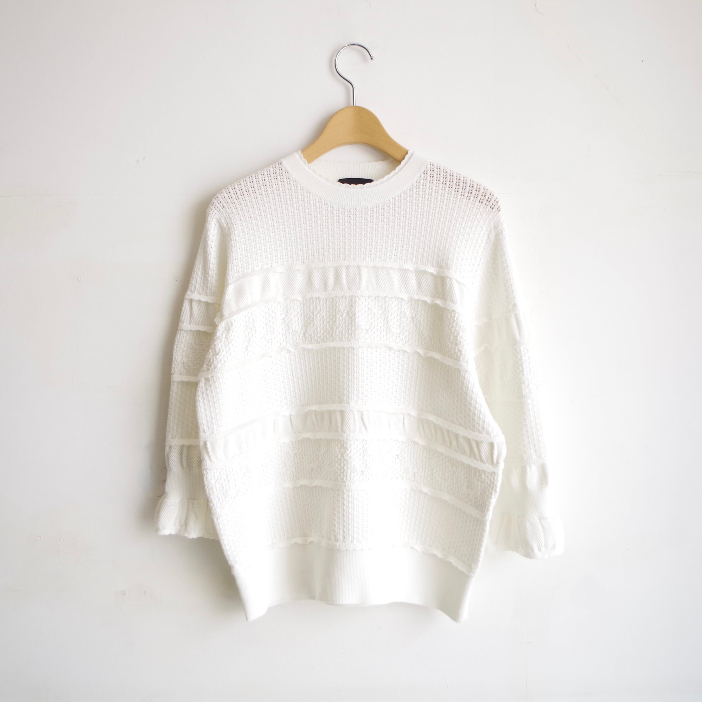 Pale Jute Lace Border Knit White | 1F Store