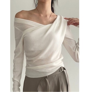 asymmetric drape knit top<t3345>