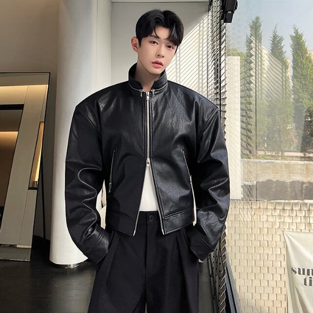 予約販売】ブルゾン アウター レザー スタンドカラー 革ジャン