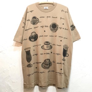 【DEADSTOCK】90s コーヒー 全面 プリント ビッグサイズ Tシャツ