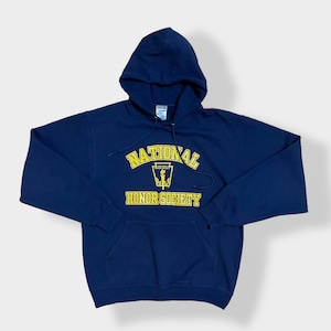 【JERZEES】全米優等生協会 NATIONAL HONOR SOCIETY ロゴ プリント パーカー スウェット フーディー hoodie M ネイビー アーチロゴ us古着