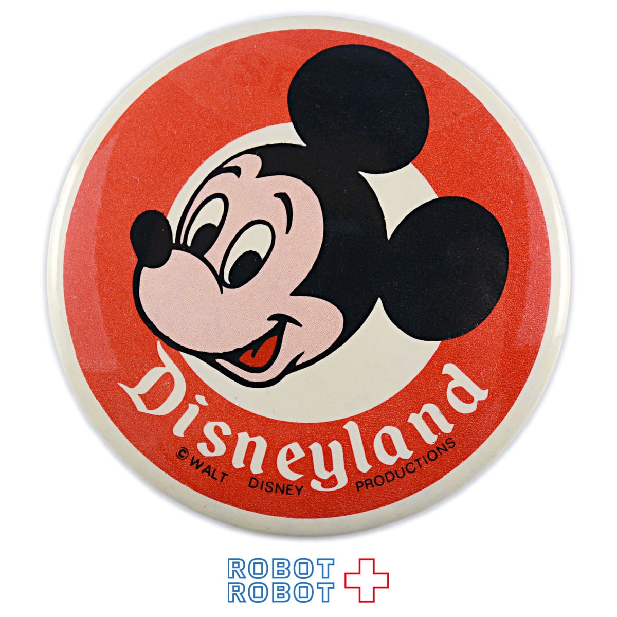 ディズニー缶バッジ ディズニーランド ミッキー 赤サークル 左向 白
