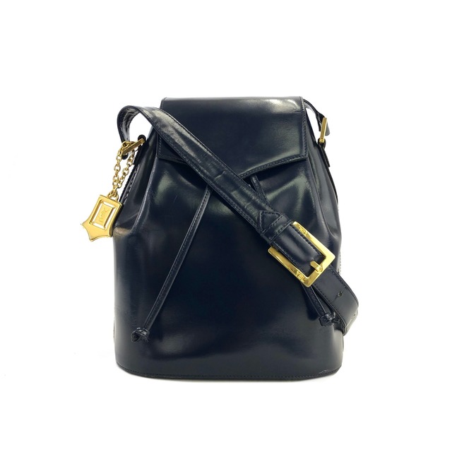 Yves Saint Laurent イヴ サンローラン　YSLチャーム 　パテント　バケツ　ショルダーバッグ　ネイビー　vintage　ヴィンテージ　オールド　bydhxx