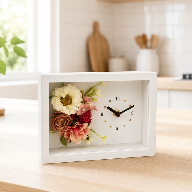 ◆花時計 【BOX FLOWER 花ごよみ 】（ピンク） 置時計  ハンドメイド