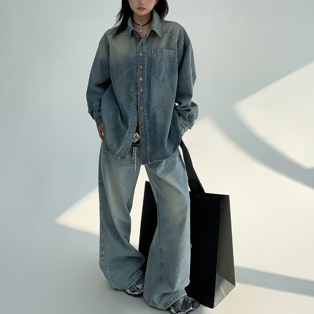 studded design denim shirt　スタッズデザインデニムシャツ　J1566