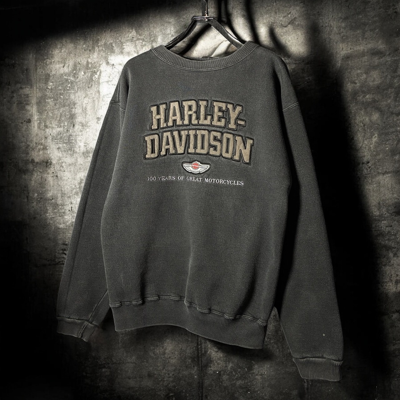 00s USA製 HARLEY-DAVIDSON 100周年記念スウェット　ヘビーオンス　フェードブラック　ハーレー