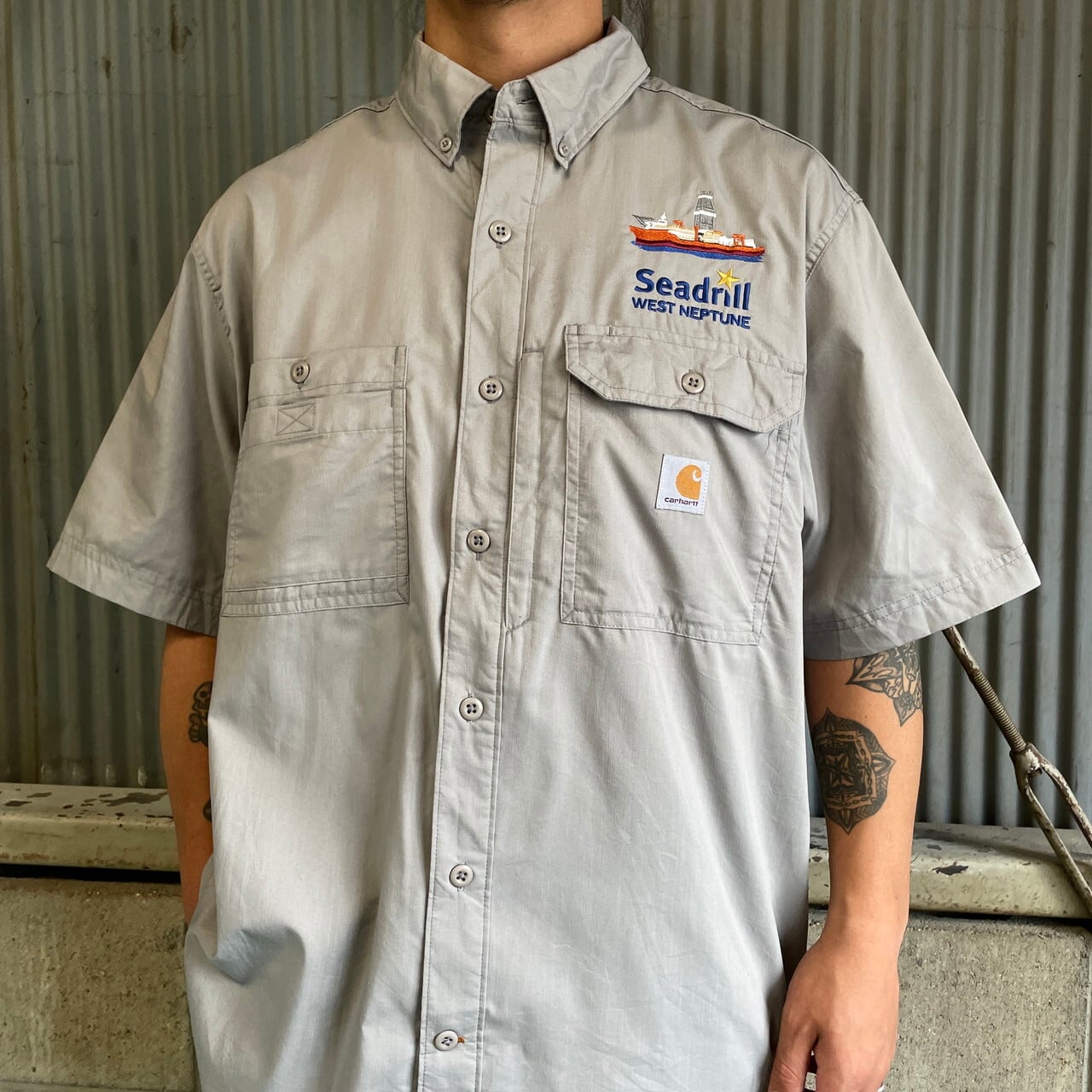 Carhartt カーハート 企業ロゴ刺繍 半袖ワークシャツ メンズL 古着 グレー 灰色 RELAXED FIT【半袖シャツ】【PS0707】 |  cave 古着屋【公式】古着通販サイト