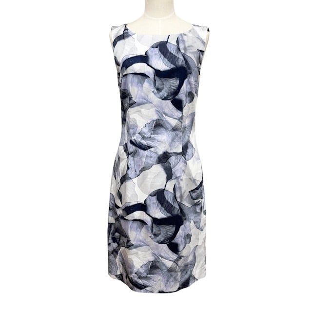 古着 ヒューゴボス HUGO BOSS ノースリーブワンピース クリーニング済み 水彩 ブルーグレー レディース Mサイズ 相当