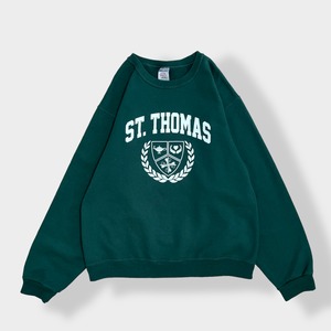 【JERZEES】ST.THOMAS セントトーマス アーチロゴ スウェットシャツ トレーナー M ディープグリーン US古着