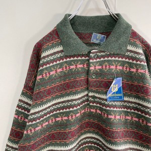 タグ付 イタリア製 vintage wool design knit polo size M 配送C