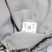 【美品 社交ダンス衣装】グレー ワンピース ドレス フロート フリル レース 高級感 デモ 競技用 豪華 華やか 発表会 灰色
