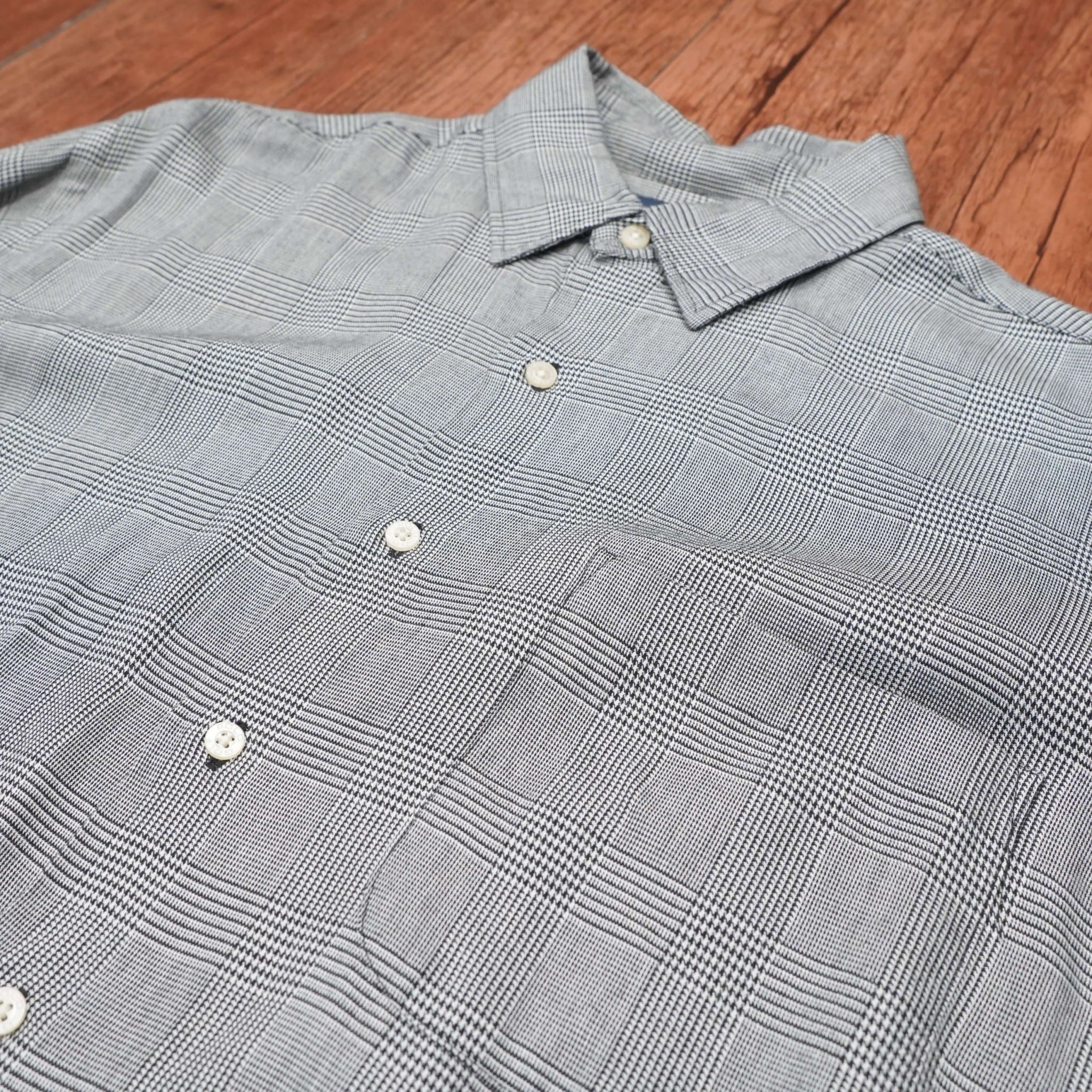 90s POLOGOLF CHAMBERS rayon シャツ L/千鳥格子 レーヨンシャツ
