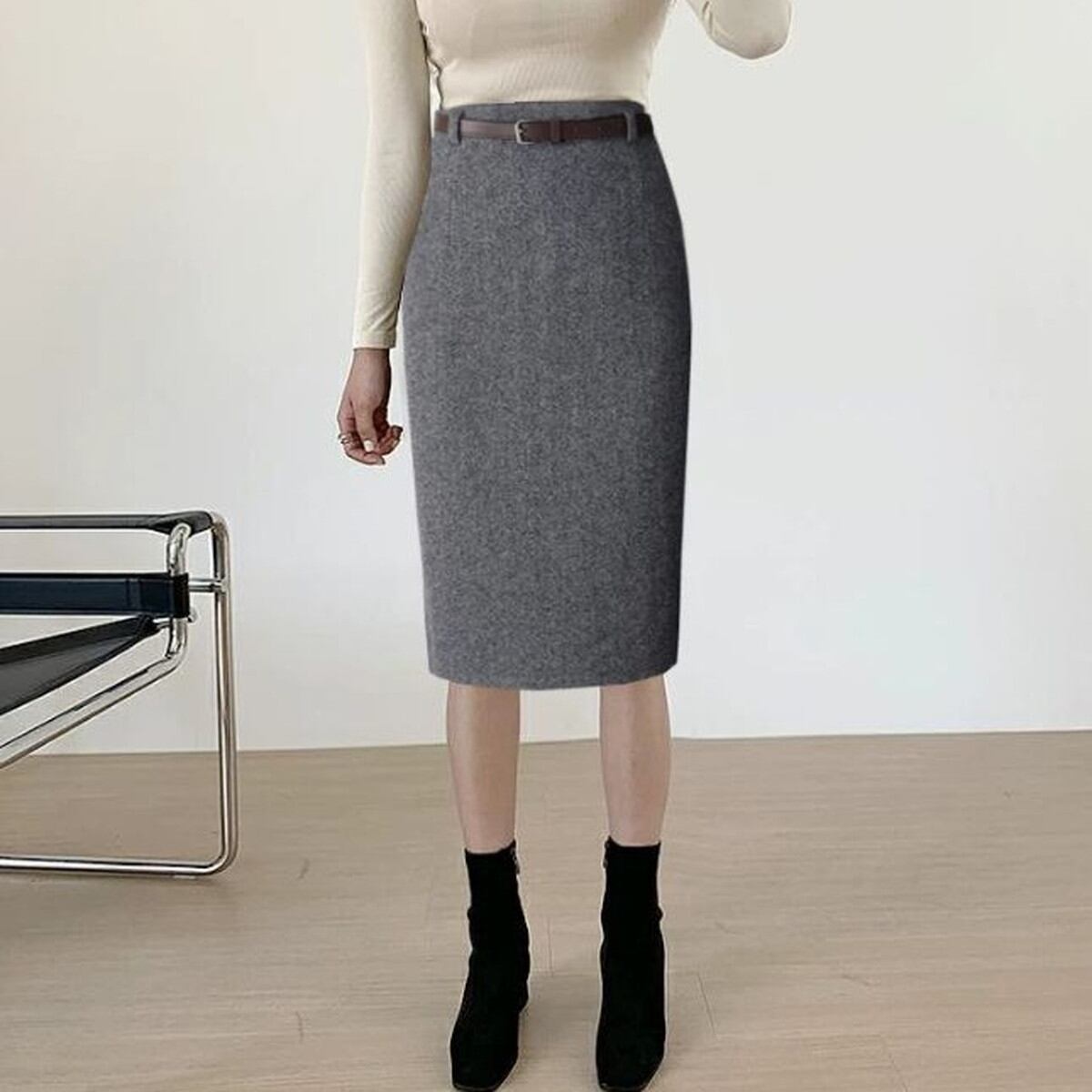 Belted Pencil Midi Skirt(3color) V3860