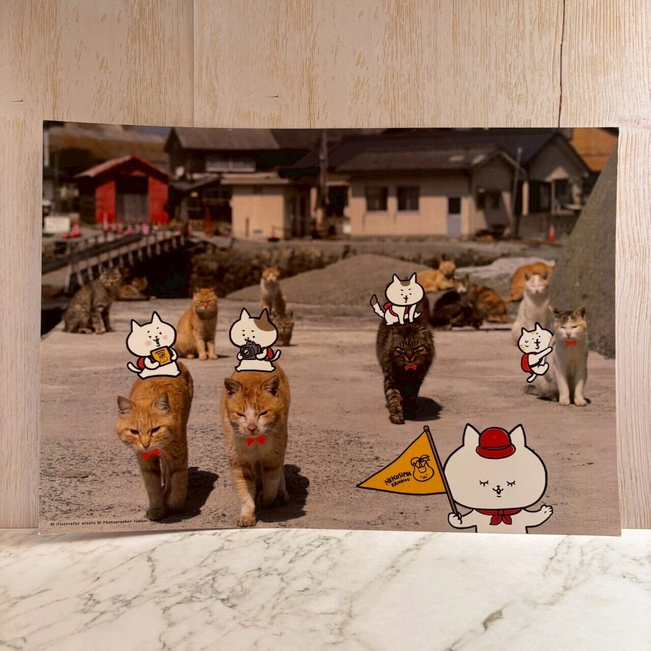 【写真×イラストコラボ】猫島猫の日常 A4アートプリント05 猫島ツアー御一行