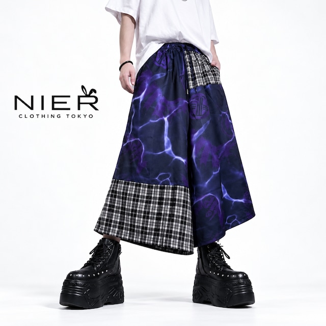 PURPLE SHADOW×CHECK PATCHWORK WIDE PANTS