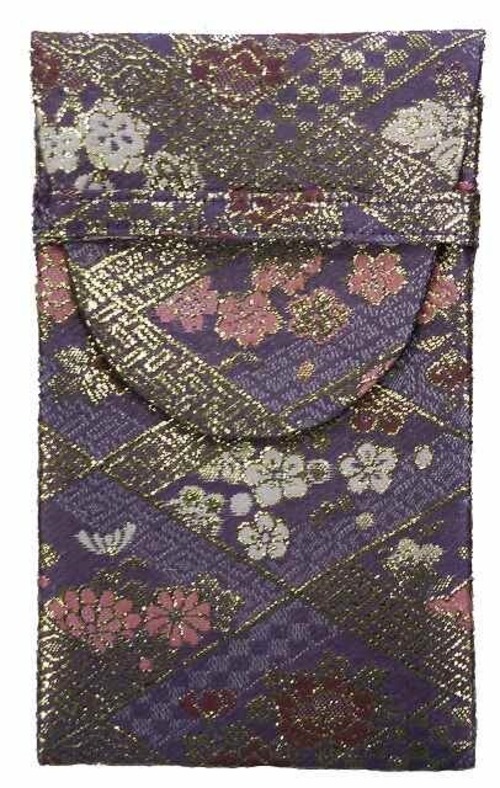 片手念珠・経本入れ　花菱金襴　紫（同色柄のわげさ・金剛杖のぼうし・お経本あり）　定形外郵便　送料180円可／1点（代引きの場合は定形外郵便不可）
