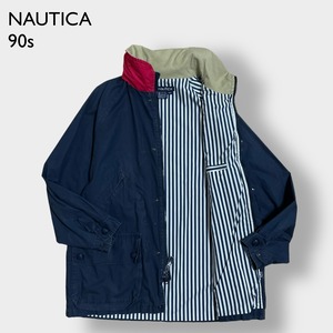 NAUTICA 90s 旧タグ マウンテンパーカー マウンテンジャケット コットン アウター ストライプ ラグランスリーブ M アウトドア ノーティカ US古着