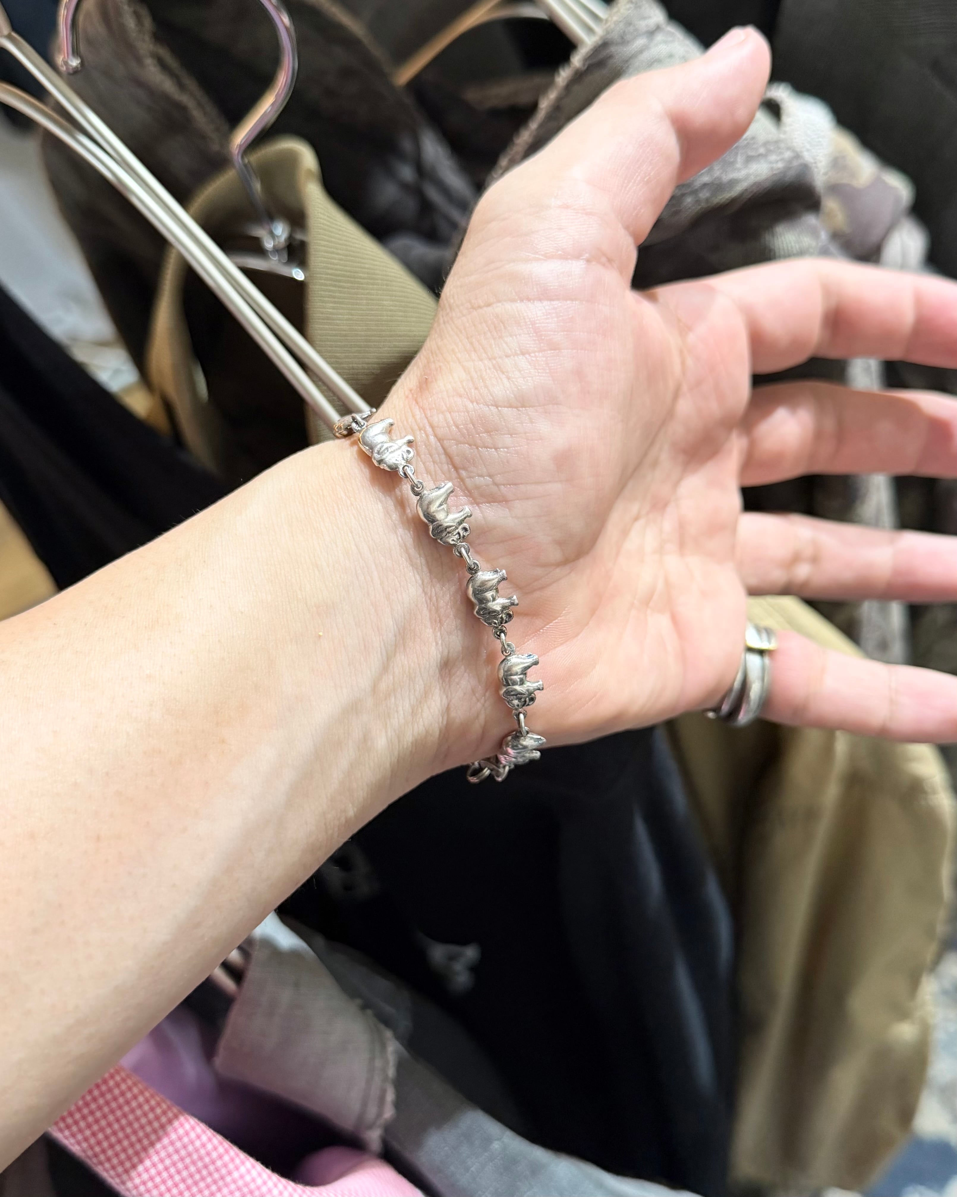 " Silver 925 - 連なる象たち " Elephants motif Design vintage Bracelet