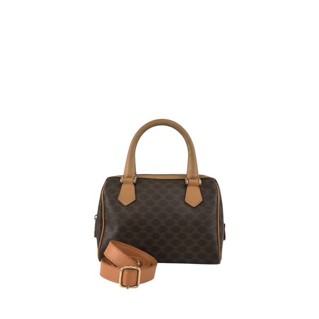 CELINE セリーヌ マカダム ハンドバッグ ブラウン PVC レザー ミニバッグ ミニボストン vintage ヴィンテージ オールド i42xbv
