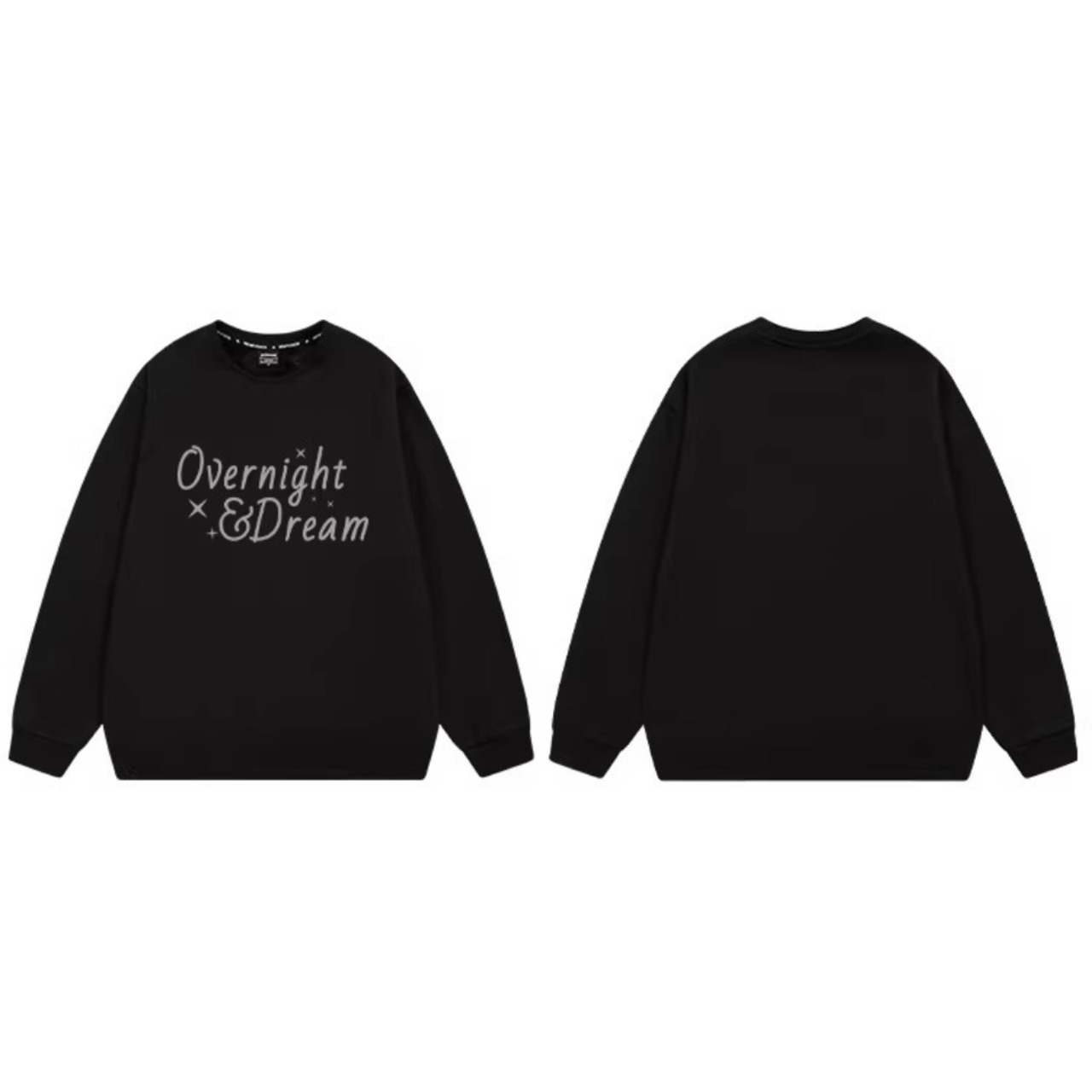Crewneck Sweatshirt, Black Oversized Cozy Fleece Pullover (ME225)