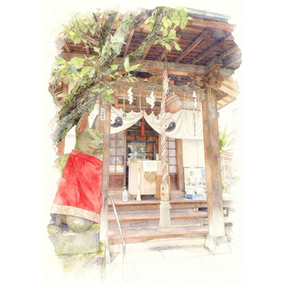 絵画 日本 東京都 於岩稲荷 陽運寺 風景画 インテリアアート額付き 水彩画・油絵風 WAT0137