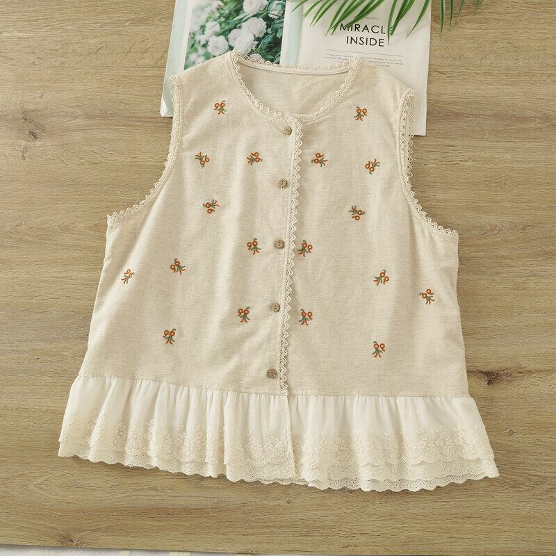 刺繍フリルレース前開きベスト 1247