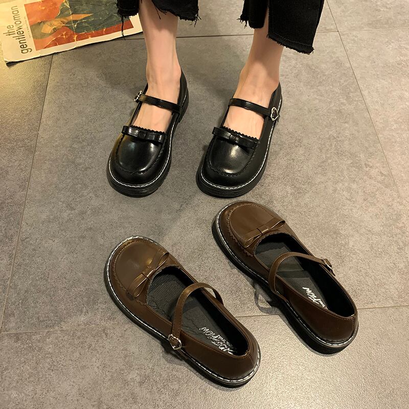 シングルレディーススプリングオータムスタイルブラックレザー 靴 シューズ 春物 秋物 ラウンドトー 部族の婦人靴73344910791