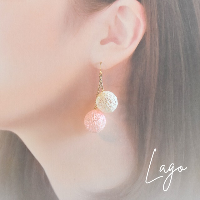 糸玉アクセサリー2ケ玉　　color/ホワイト × ピンク