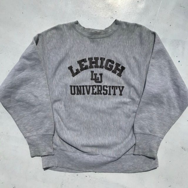 80's Champion チャンピオン リバースウィーブ スウェット LEHIGH UNIVERSITY プリント3段 グレー 杢 トリコタグ 後期 USA製 MEDIUM 希少 ヴィンテージ