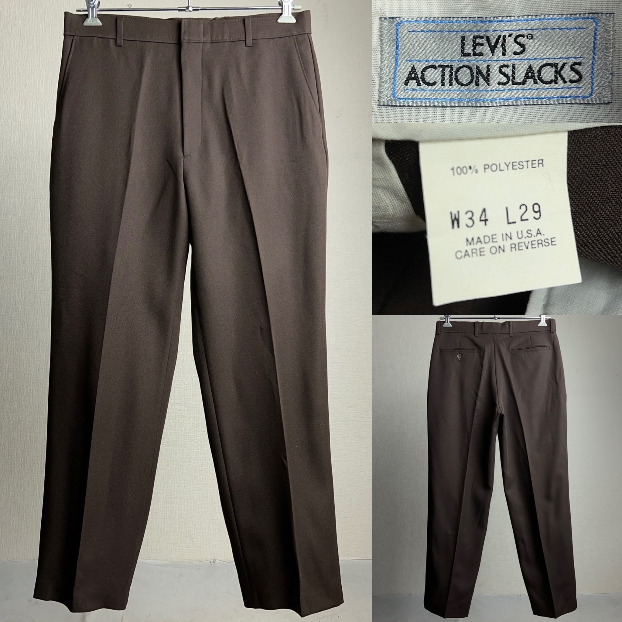 80's~90's LEVI'S ACTION SLACKS Brown USA製 W34 L29 80年代 90年代