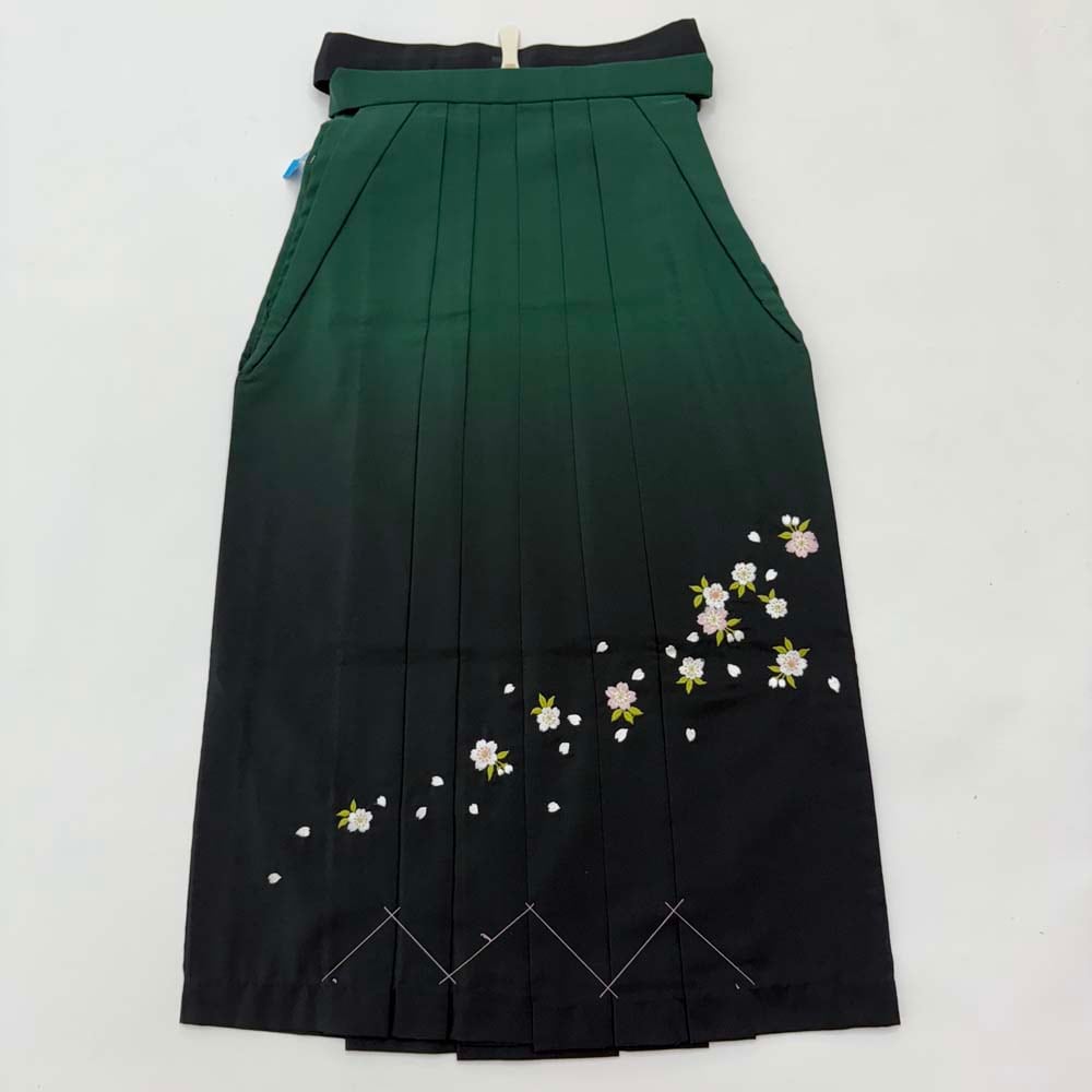 袴 S size 紐下丈87cm 行灯袴 卒業袴 女性用袴 ぼかし 刺繍 緑 中古