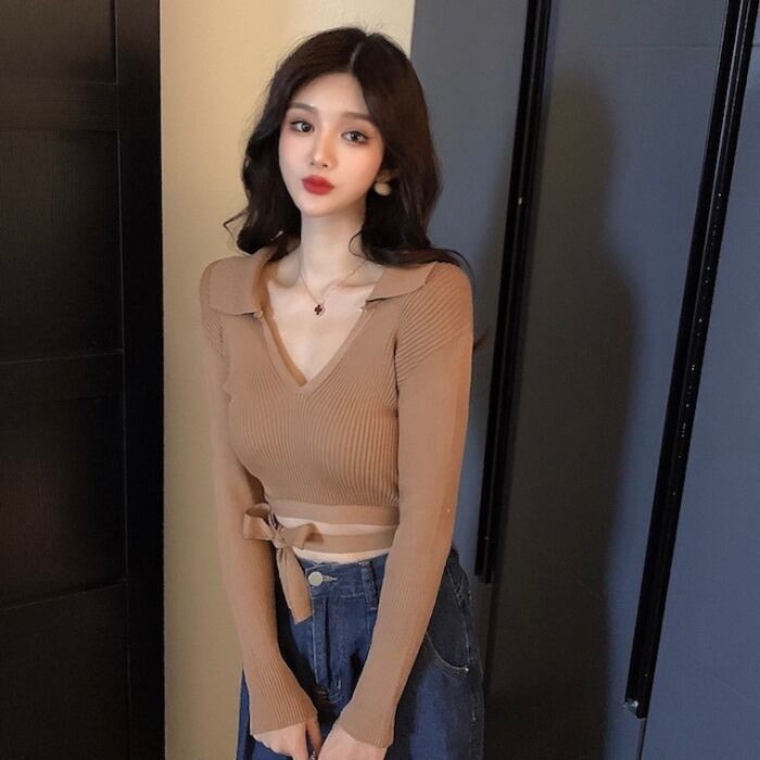 ショートセーター スプリングオータムスリムトップス ロング 春物 秋物 1号婦人44838763711