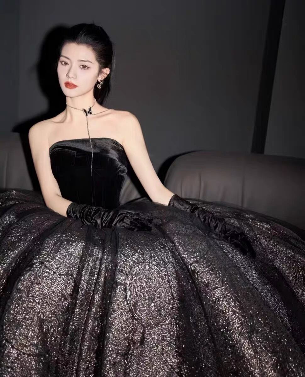 高級ベルベット レース ロングドレス ウェディング 結婚式 花嫁 前撮り