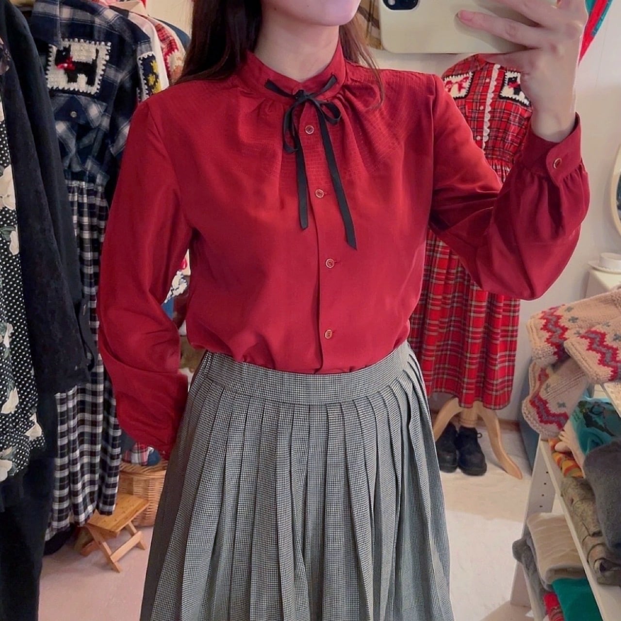 bordeaux black ribbon blouse