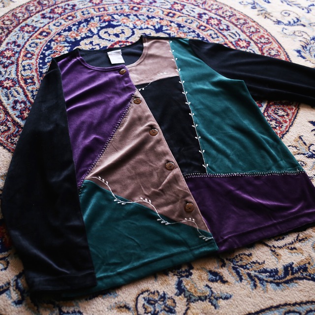 "tugihagi" velour switching design no-collar shirt jacket