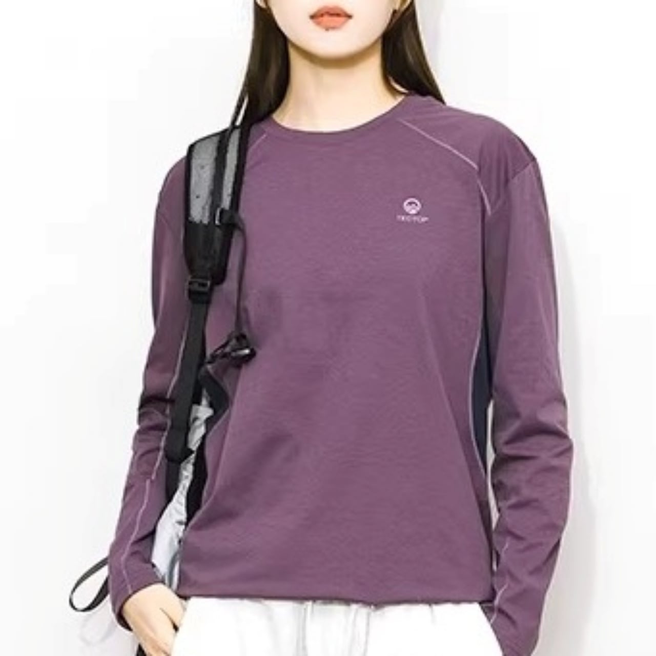 バイカラーアクセントロングTシャツ C01201