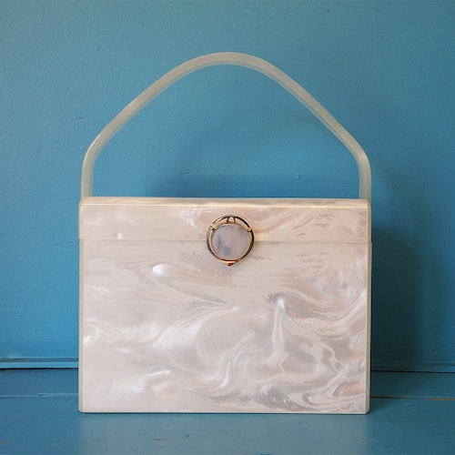 「Stylecraft Miami」50s vintage lucite white marble box bag
