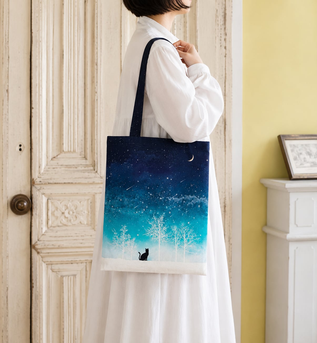冬の星空・猫 トートバッグ エコバッグ