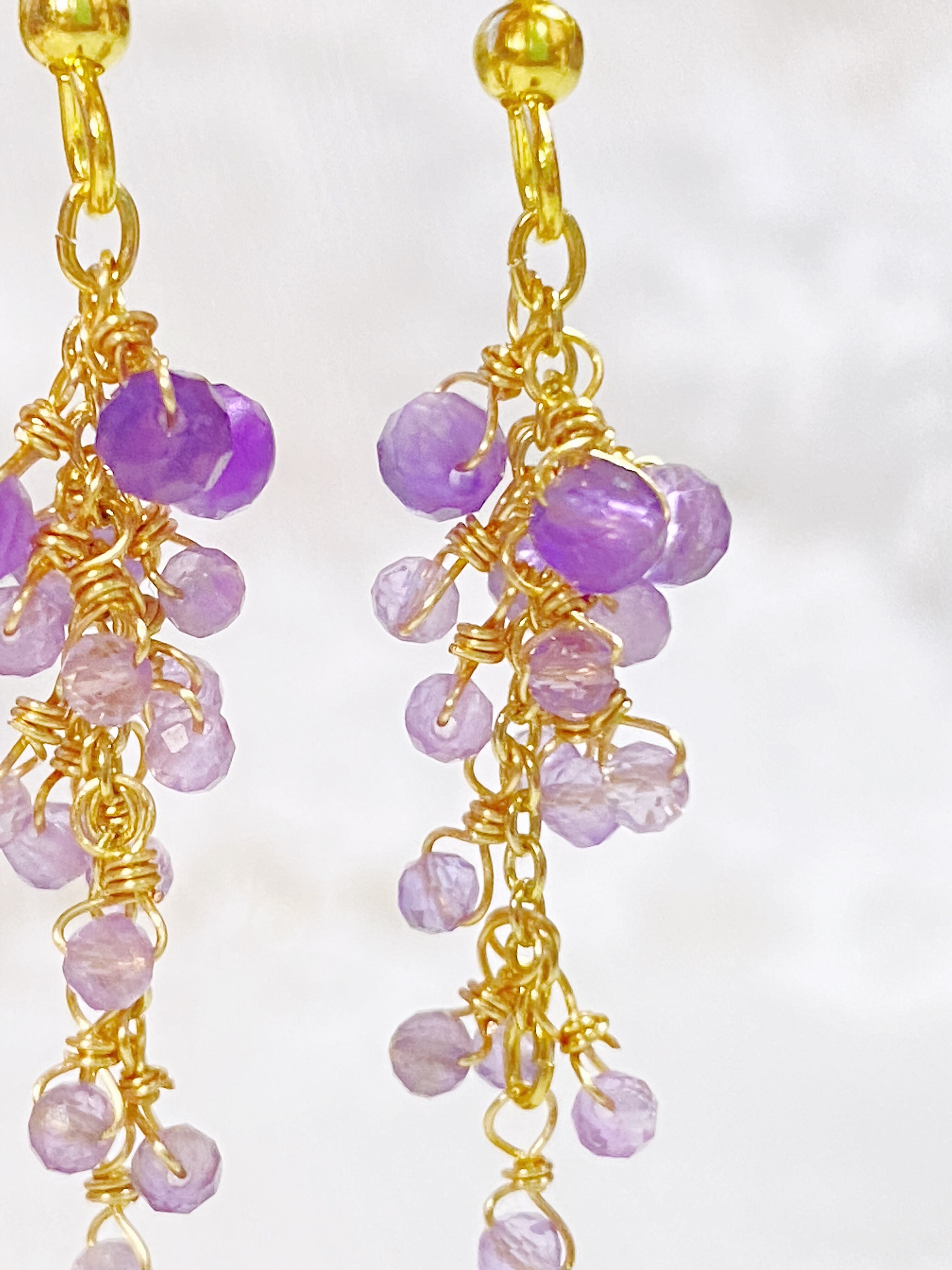 藤の花の耳飾り アメジスト ピアス・イヤリング | Kazahana