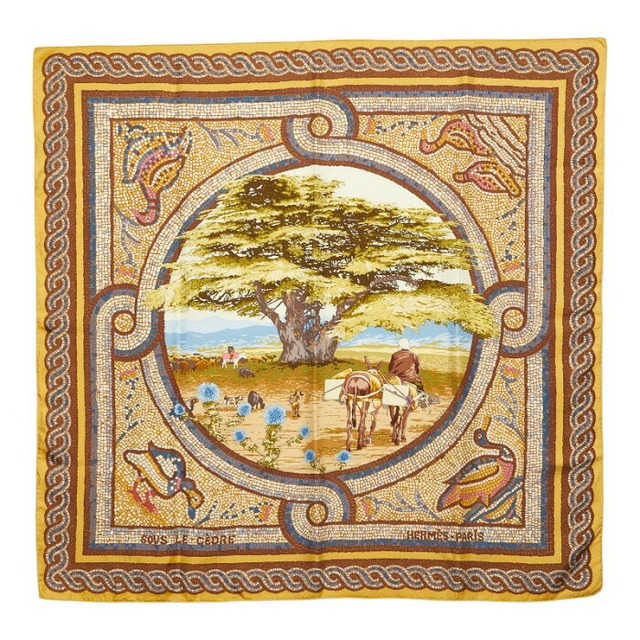 エルメス カレ90 SOUS LE CEDRE ヒマラヤ杉の下で スカーフ 大判 マルチカラー シルク レディース HERMES 【中古】